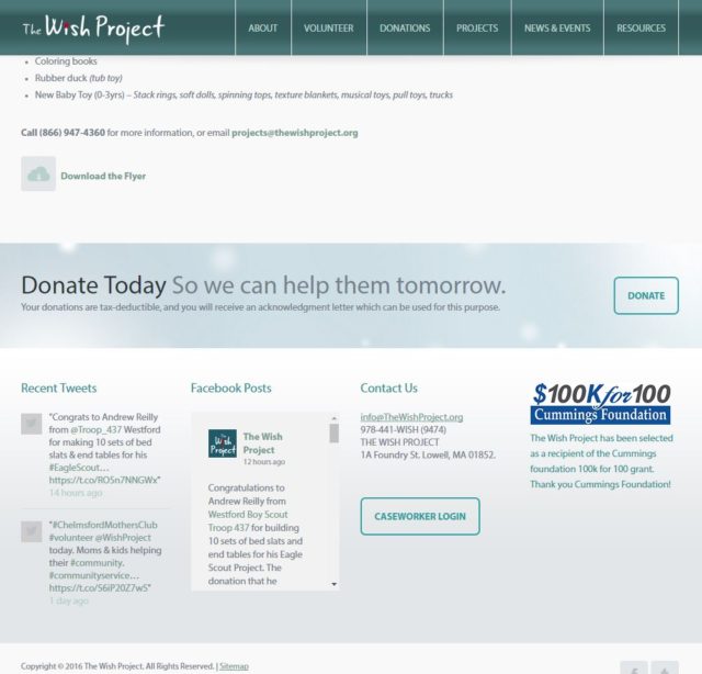 the wish project screenshot showing call to action functionality