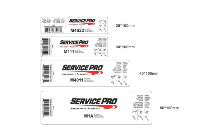 Service Pro Spin-on Oil Filter Labels
